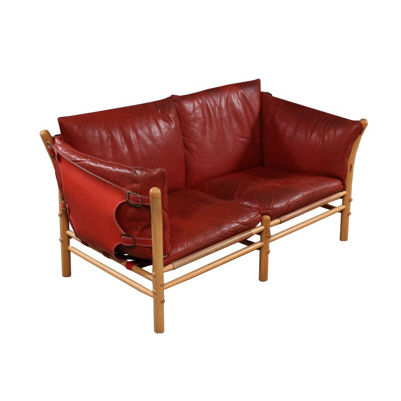 Aneby Mobler "Ilona" 2-seater sofa in red leather, Arne NORELL - 1970s