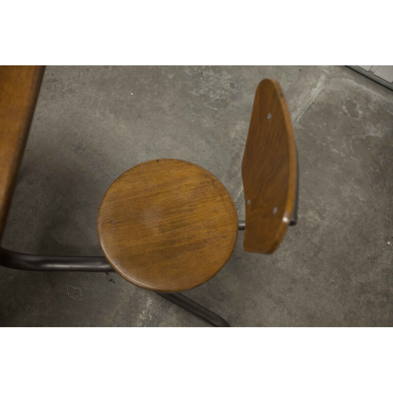 Vintage school desk in wood and metal 1950