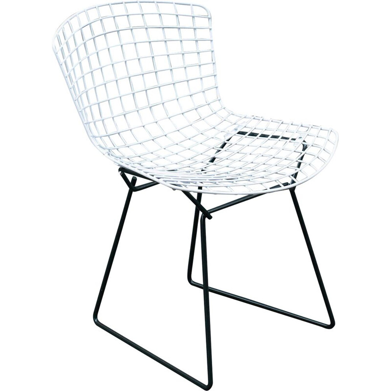 Chaise vintage Wire noire et blanche de Harry Bertoia - Knoll 1960