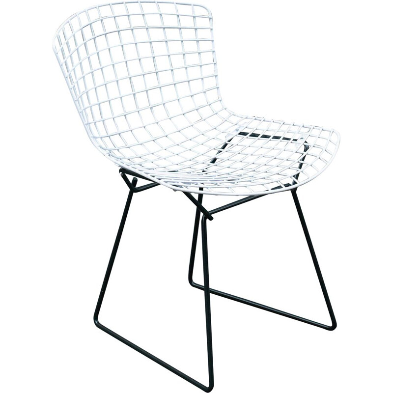 Vintage Wire Stuhl in Schwarz und Weiß von Harry Bertoia - Knoll 1960