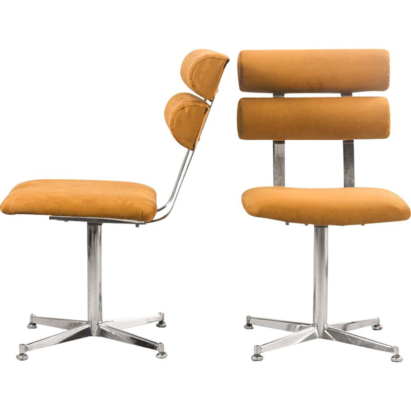 Pair of vintage Office Chairs in Chromed Steel & Alcantara, 1970s