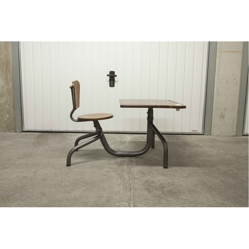 Vintage school desk in wood and metal 1950