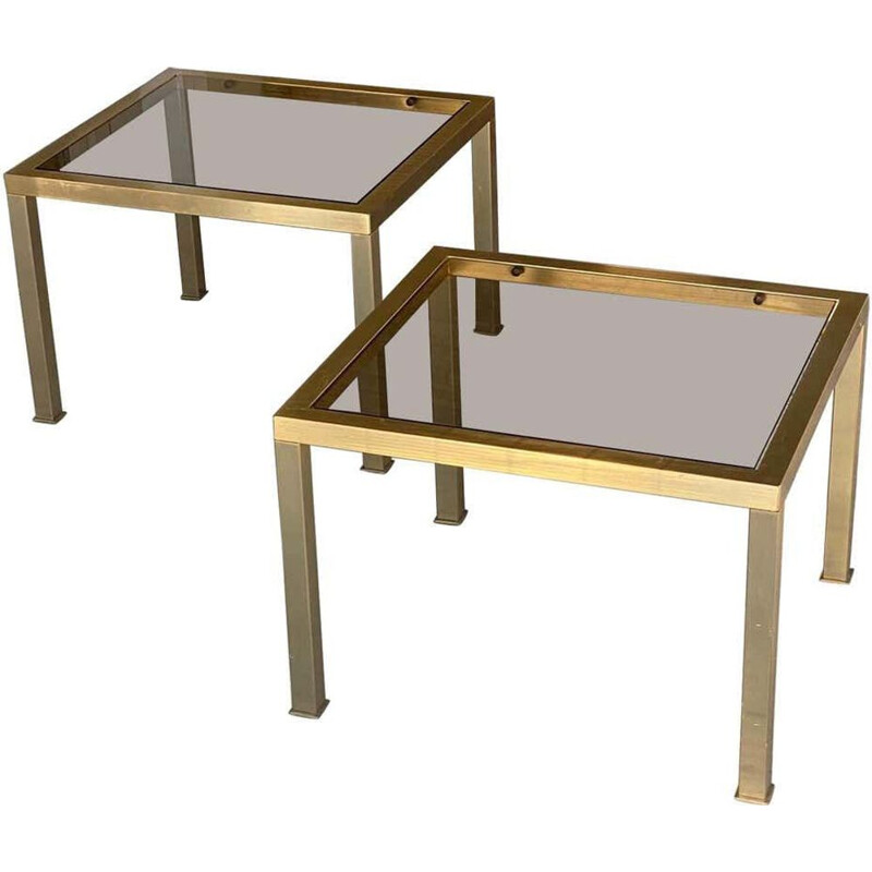 Paire de tables d'appoint vintage en métal doré 1970