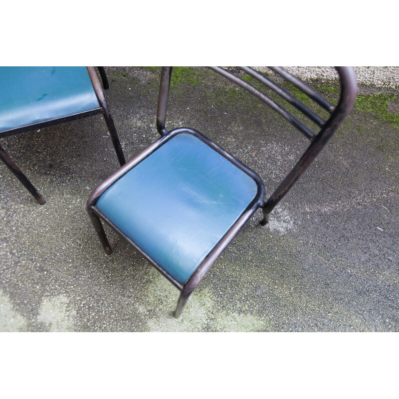 Pair of vintage tolix chairs in wood and skai by Jean Pauchard