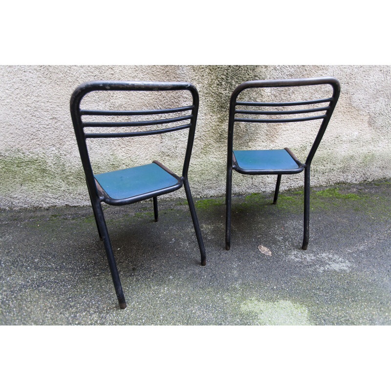 Pair of vintage tolix chairs in wood and skai by Jean Pauchard