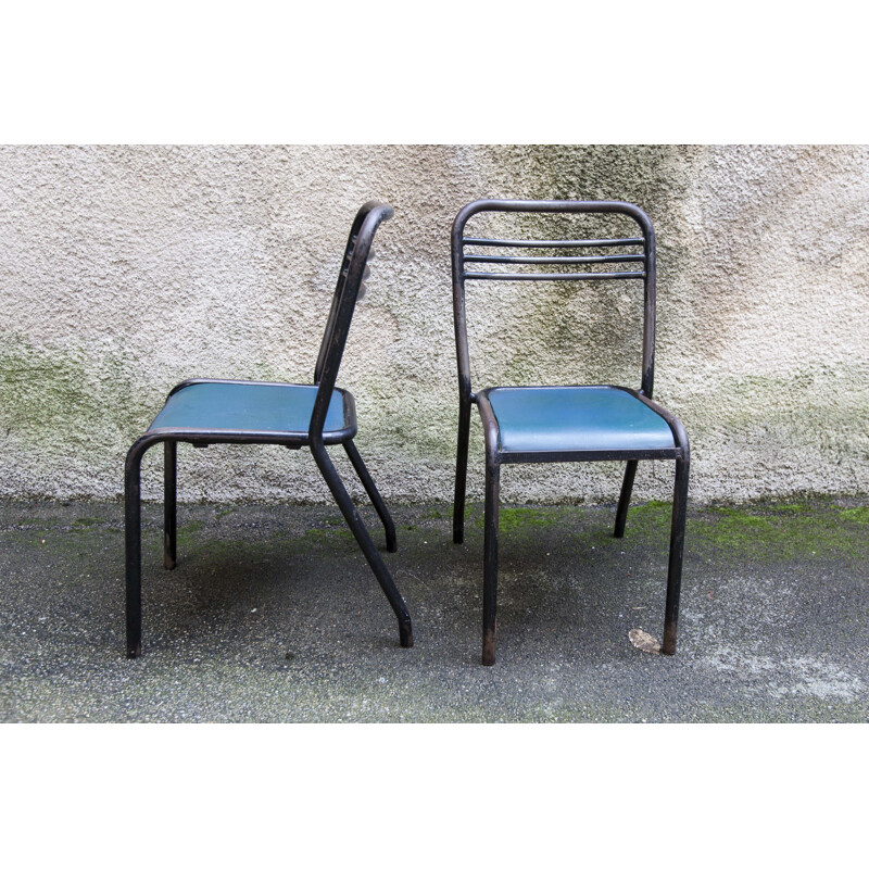 Pair of vintage tolix chairs in wood and skai by Jean Pauchard