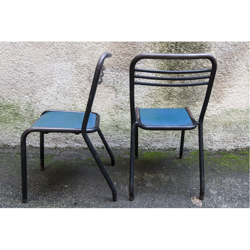 Pair of vintage tolix chairs in wood and skai by Jean Pauchard