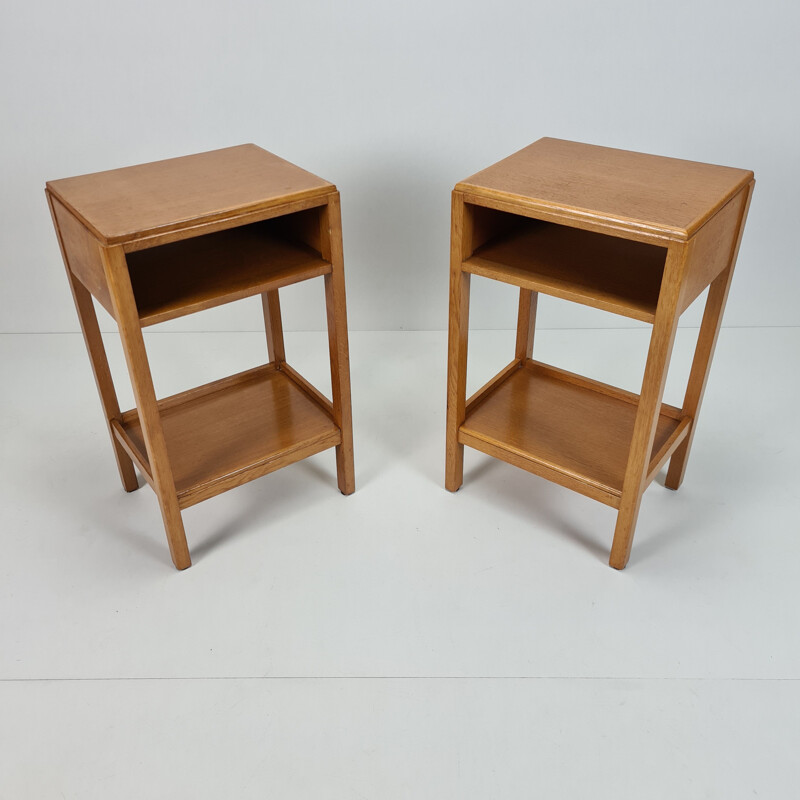 Pair vintage oak Art Deco bedside tables by Wake & Dean Ltd, England 1953