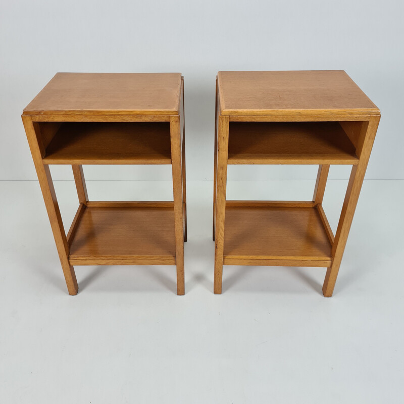 Pair vintage oak Art Deco bedside tables by Wake & Dean Ltd, England 1953