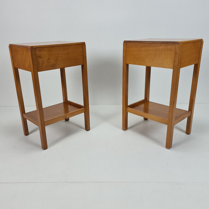 Pair vintage oak Art Deco bedside tables by Wake & Dean Ltd, England 1953