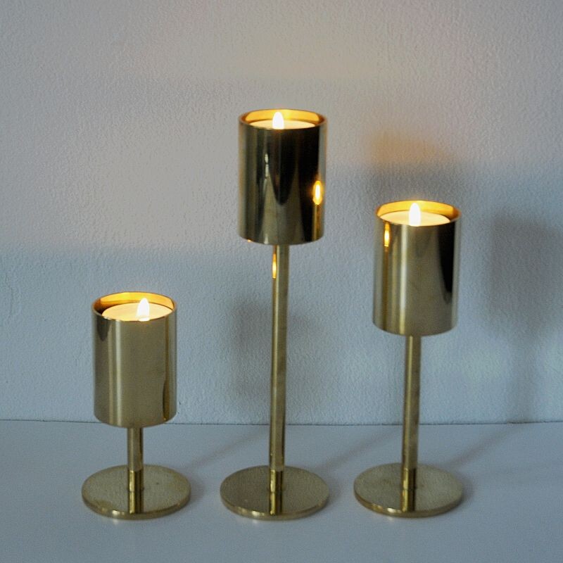 Vintage Classic and beautiful Brass Candleholder set Scandinavian 1970s