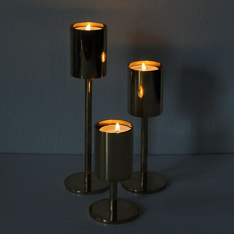 Vintage Classic and beautiful Brass Candleholder set Scandinavian 1970s