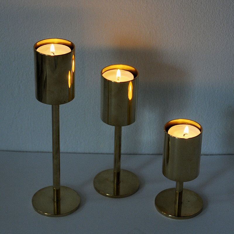 Vintage Classic and beautiful Brass Candleholder set Scandinavian 1970s