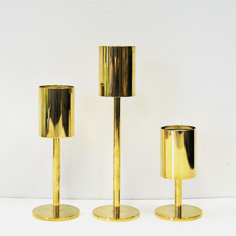 Vintage Classic and beautiful Brass Candleholder set Scandinavian 1970s