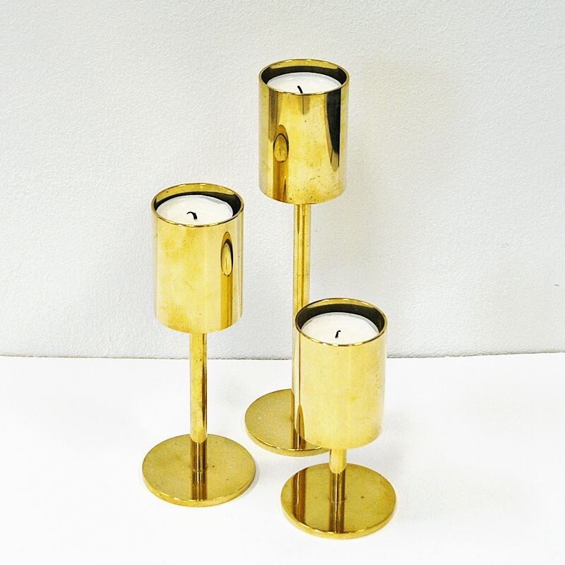 Vintage Classic and beautiful Brass Candleholder set Scandinavian 1970s