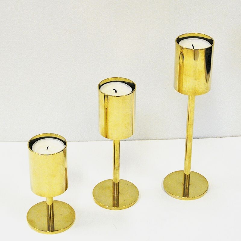 Vintage Classic and beautiful Brass Candleholder set Scandinavian 1970s