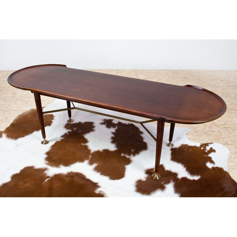 Vintage Mahogany and brass Coffee table by A.Patijn 1950s