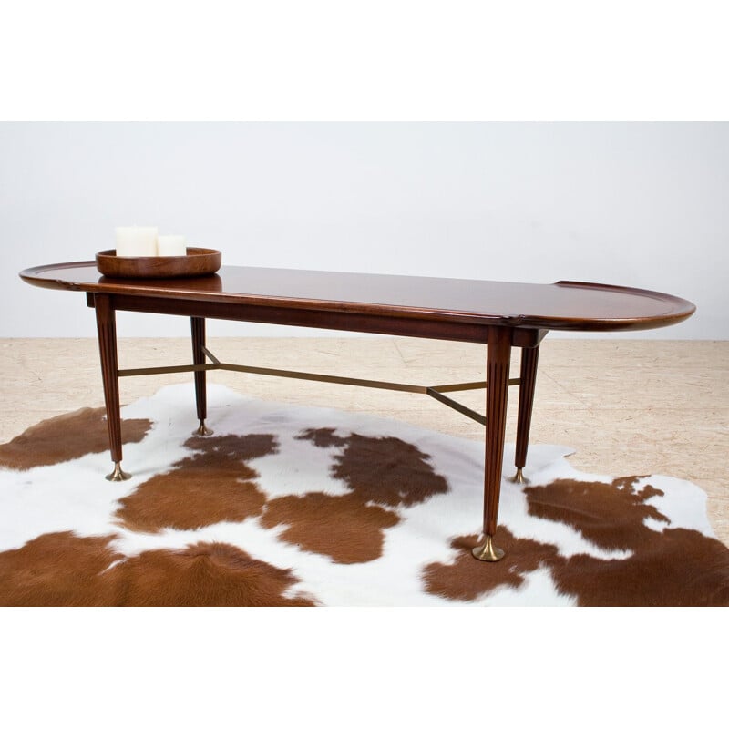 Vintage Mahogany and brass Coffee table by A.Patijn 1950s