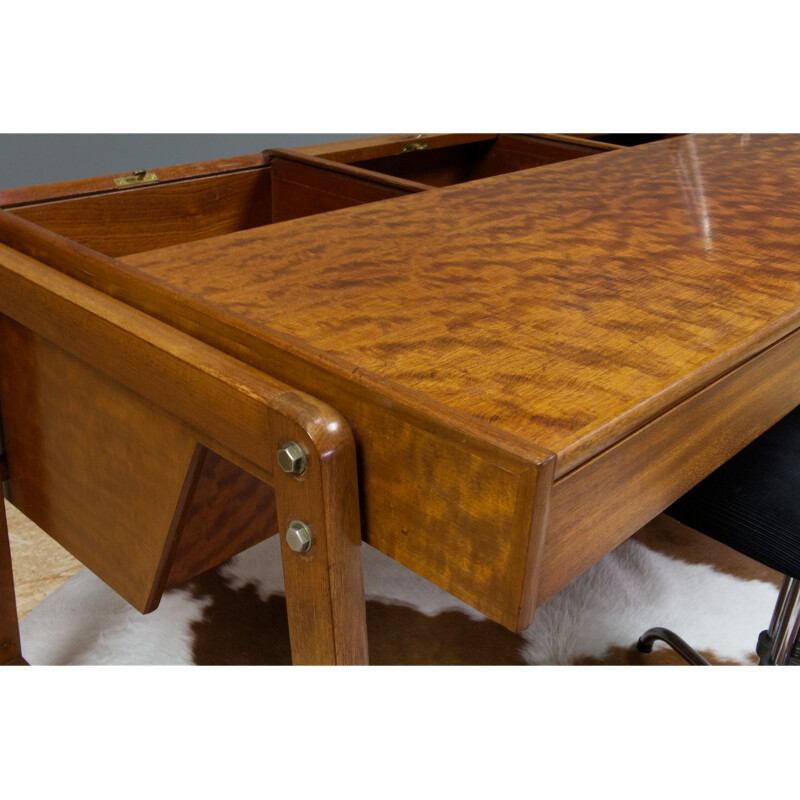 Vintage quilted mahogany desk by Clausen en Maurus 1960s