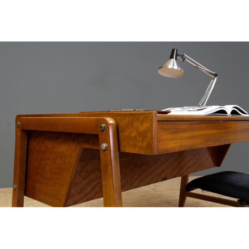 Bureau vintage en acajou matelassé par Clausen en Maurus 1960