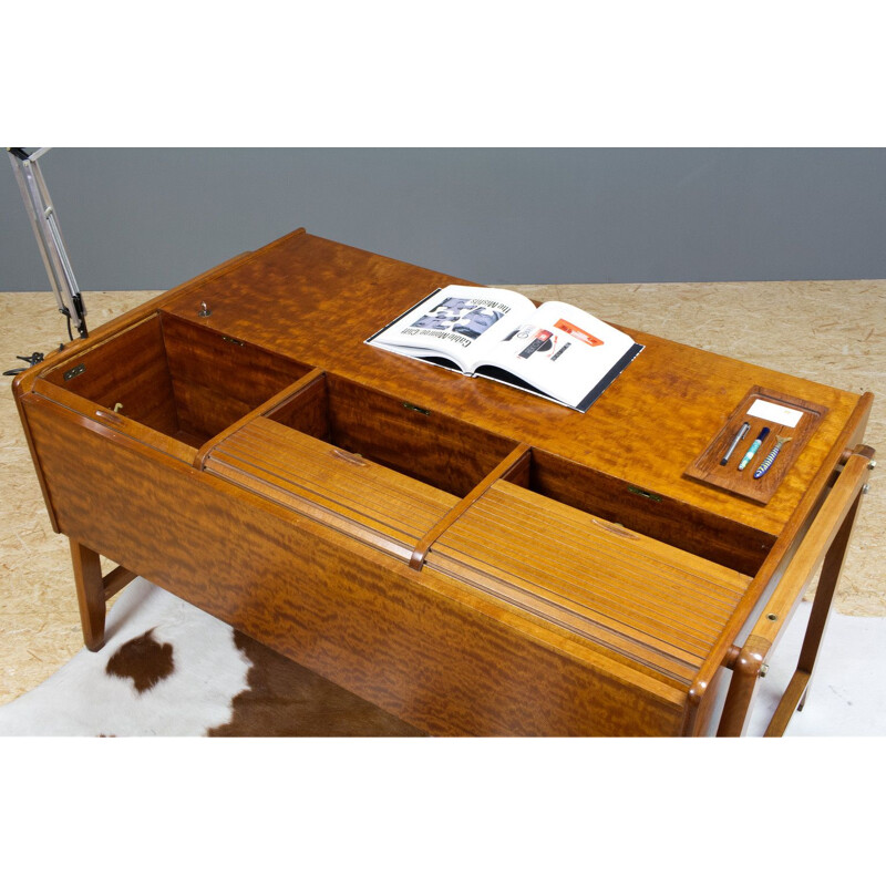 Vintage quilted mahogany desk by Clausen en Maurus 1960s