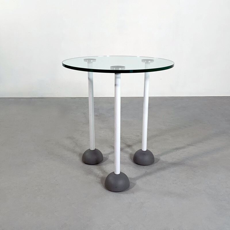 Vintage Glass Side Table with Wheels Memphis 1980s