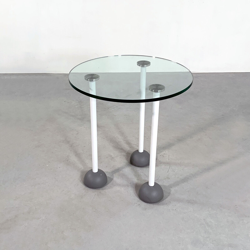 Vintage Glass Side Table with Wheels Memphis 1980s