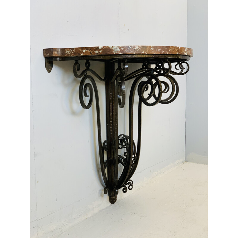 Vintage Console, Wrought Iron and Marble, Art Deco 1930