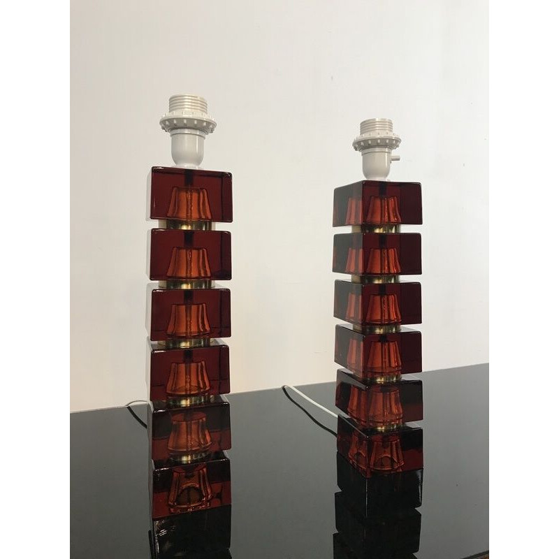 Pair of vintage Table Lamps By Carl Fagerlund For Orrefors, 1960s