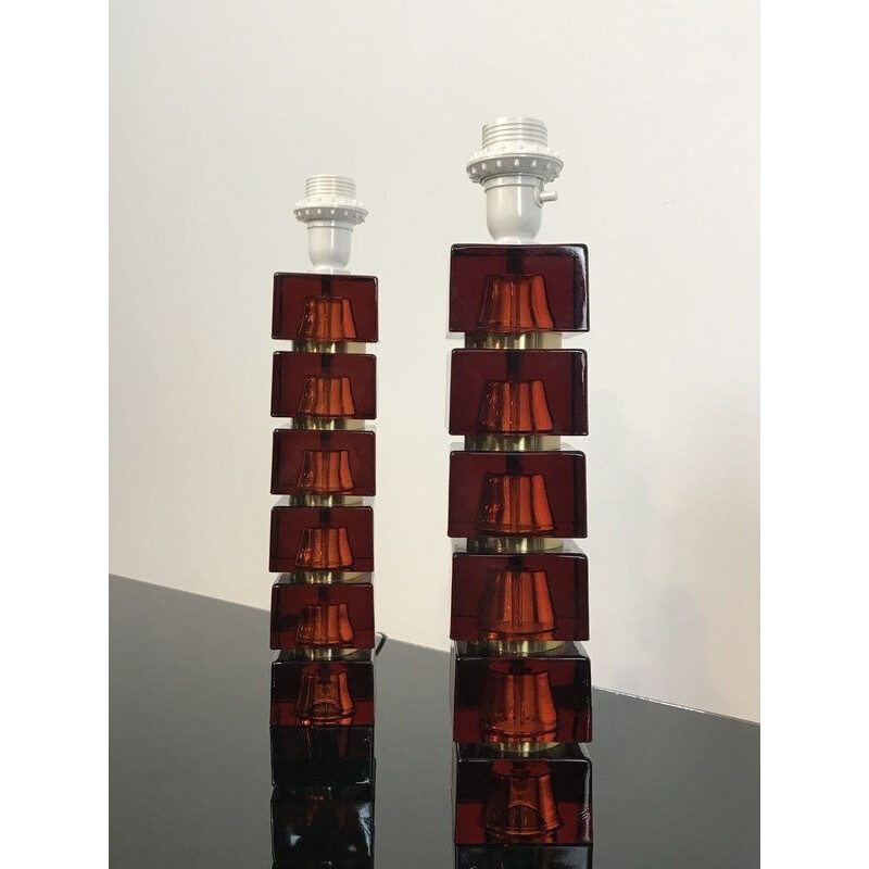 Pair of vintage Table Lamps By Carl Fagerlund For Orrefors, 1960s