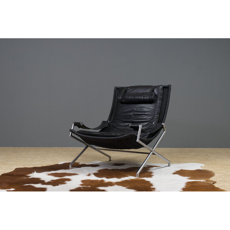 Vintage leather lounge chair by Gerard van den Berg, Rohé 1980s