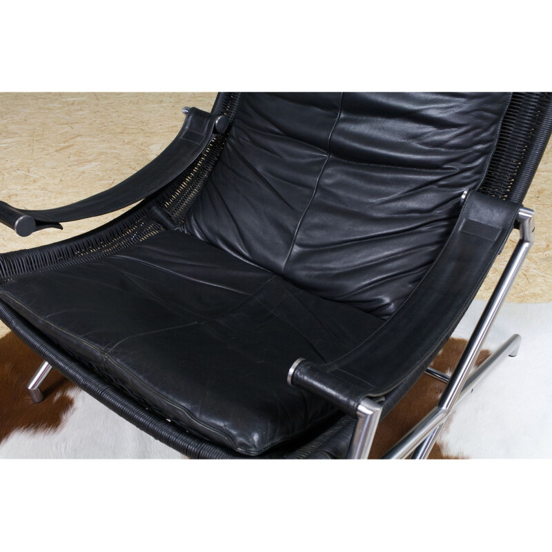 Vintage leather lounge chair by Gerard van den Berg, Rohé 1980s