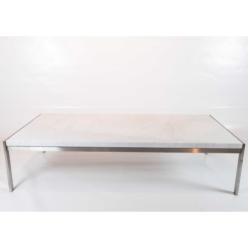 Table à café vintage en acier inoxydable et marbre modèle PK63A par Poul Kjærholm pour Fritz Hansen, 2016