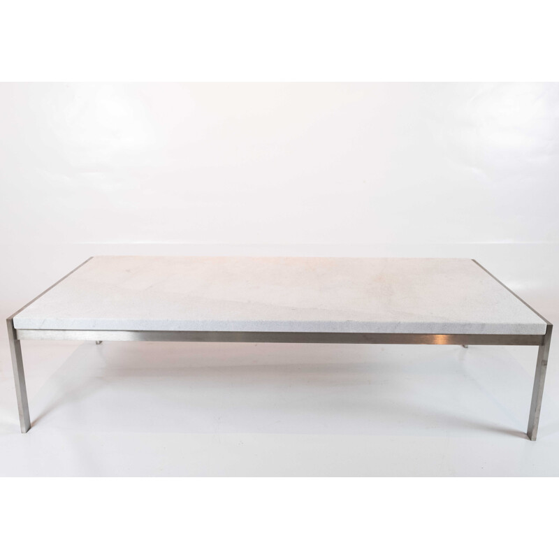 Vintage stainless steel and marble coffee table model PK63A by Poul Kjærholm for Fritz Hansen, 2016