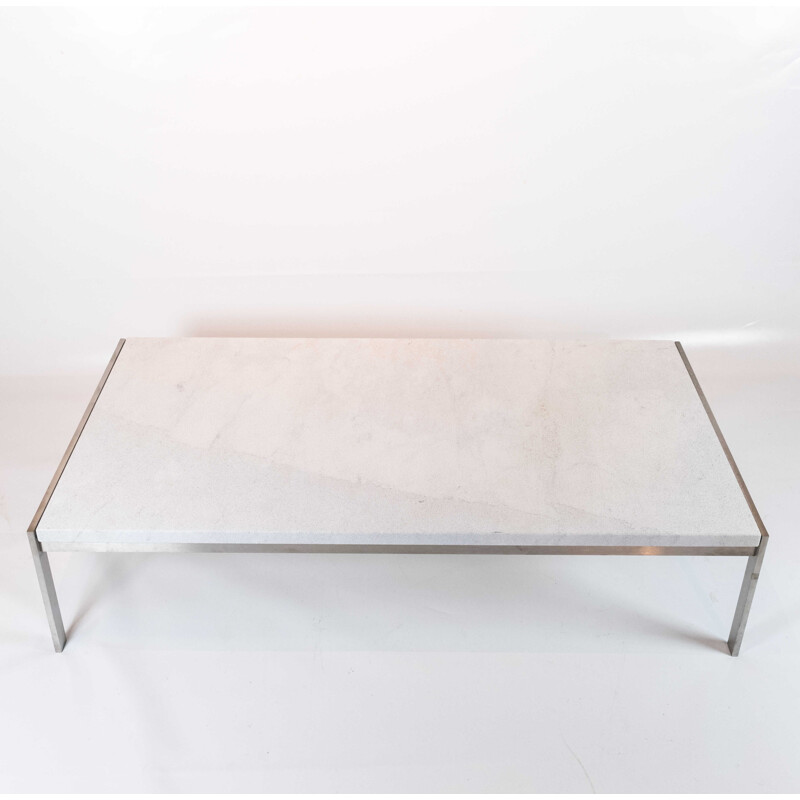 Mesa de centro vintage de acero inoxidable y mármol modelo PK63A de Poul Kjærholm para Fritz Hansen, 2016