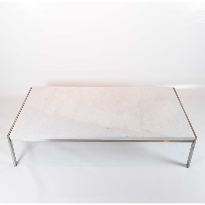 Vintage stainless steel and marble coffee table model PK63A by Poul Kjærholm for Fritz Hansen, 2016