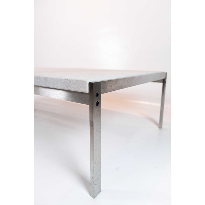Table à café vintage en acier inoxydable et marbre modèle PK63A par Poul Kjærholm pour Fritz Hansen, 2016