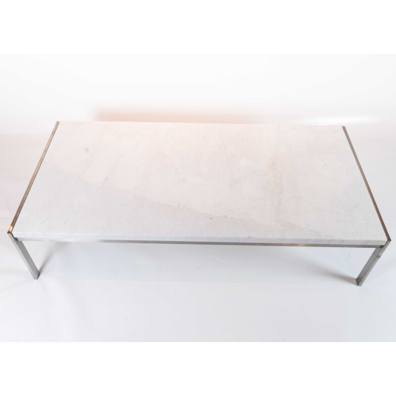 Tavolino vintage in acciaio inox e marmo modello PK63A di Poul Kjærholm per Fritz Hansen, 2016