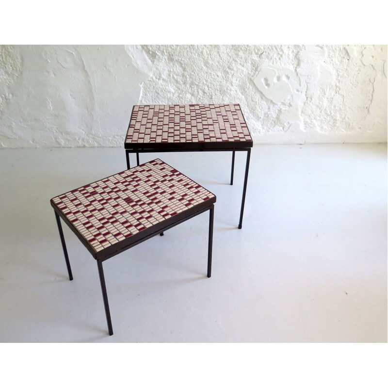 Paire de tables basses vintage à plateau en mosaïque 1950