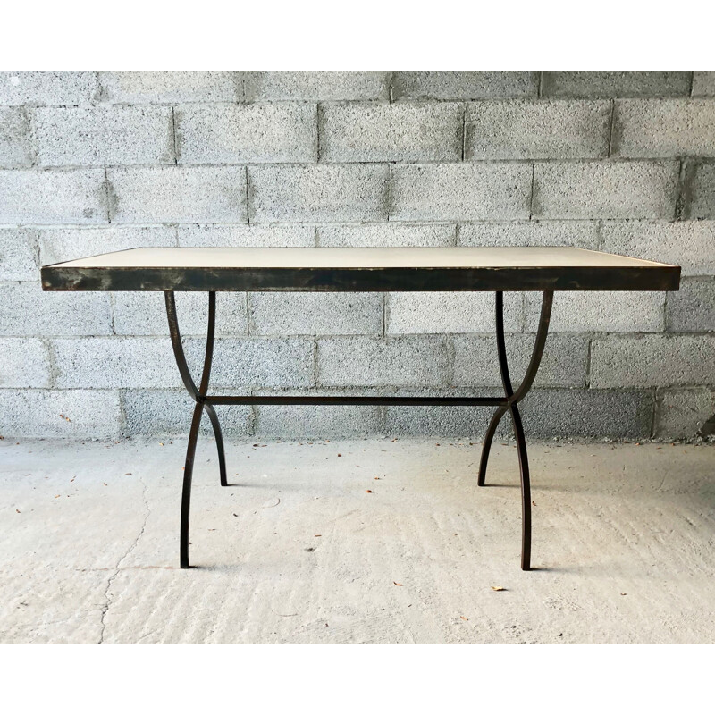 Tavolo o scrivania vintage in ferro battuto e cemento 1960