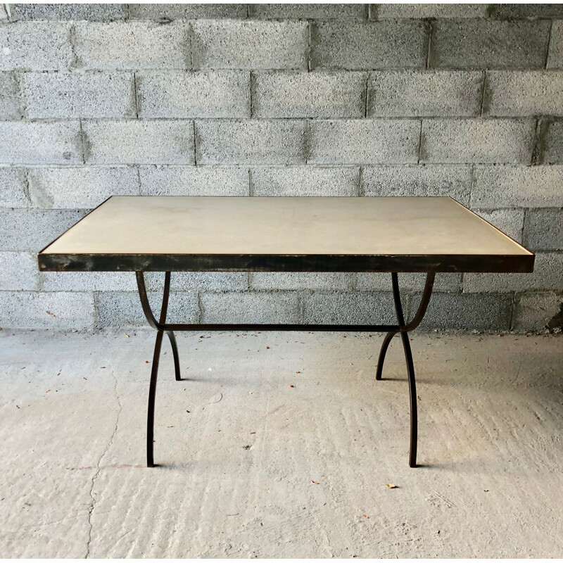 Ferro forjado Vintage e mesa ou mesa de cimento 1960
