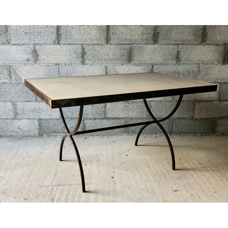 Tavolo o scrivania vintage in ferro battuto e cemento 1960