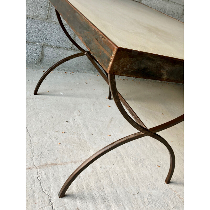 Vintage wrought iron and cement table or desk 1960