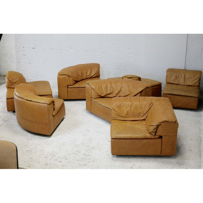Canapé vintage modulaire cuir, 7 éléments, 1970