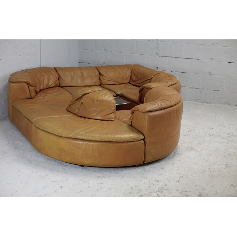 Vintage modular leather sofa, 7 elements, 1970