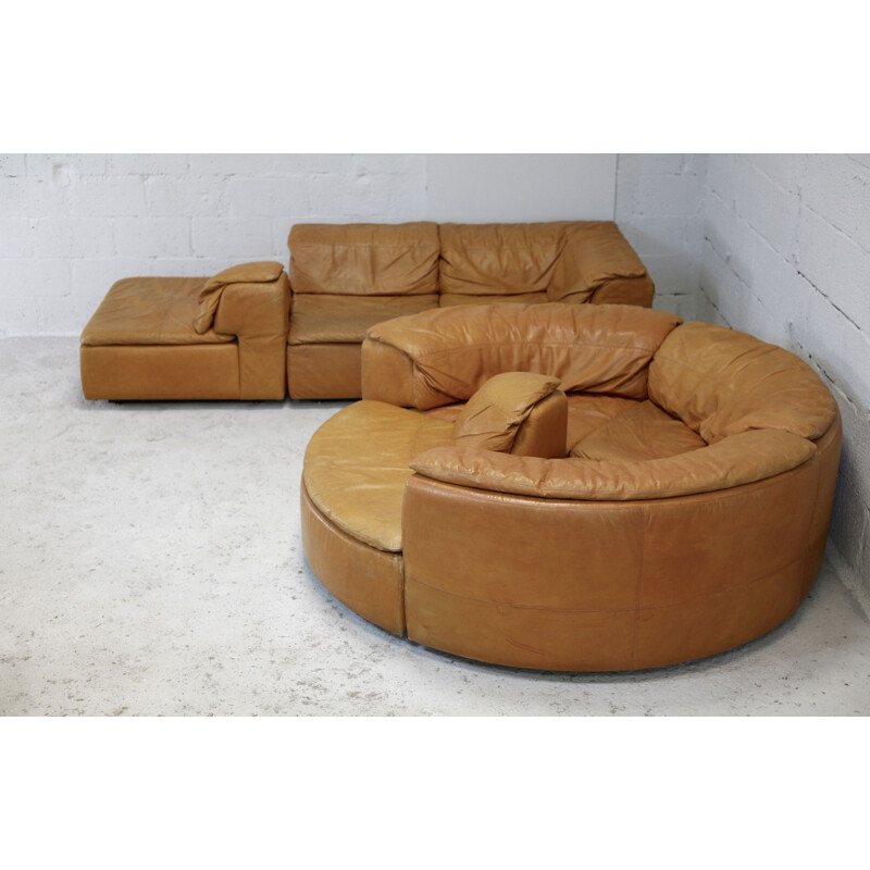 Vintage modular leather sofa, 7 elements, 1970