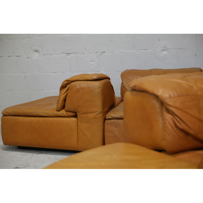 Vintage modular leather sofa, 7 elements, 1970