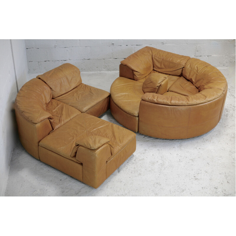 Vintage modular leather sofa, 7 elements, 1970