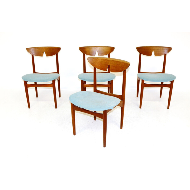 Conjunto de 4 cadeiras de teca vintage, Dinamarca, 1960
