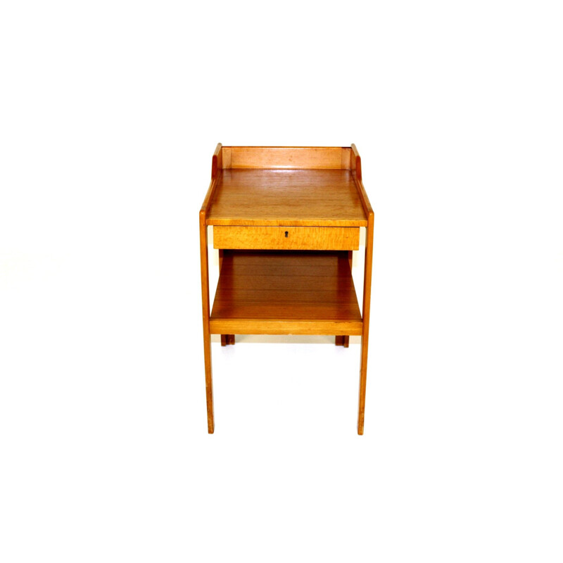 Teca vintage e mesa de cabeceira de faia por C.A. Acking, Suécia, 1960